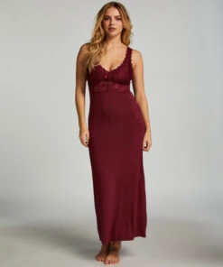 Slipdress Nora Lace Long - Rood