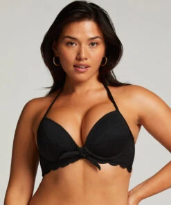 Voorgevormde Push-up Beugel Bikinitop Scallop Cup A - E - Zwart