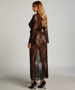 Lange Kimono Allover Lace - Zwart -Mode Ondergoed Winkel 191638 4